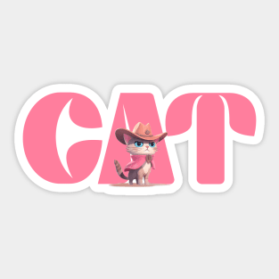 Cat with a pink cowboy hat Sticker